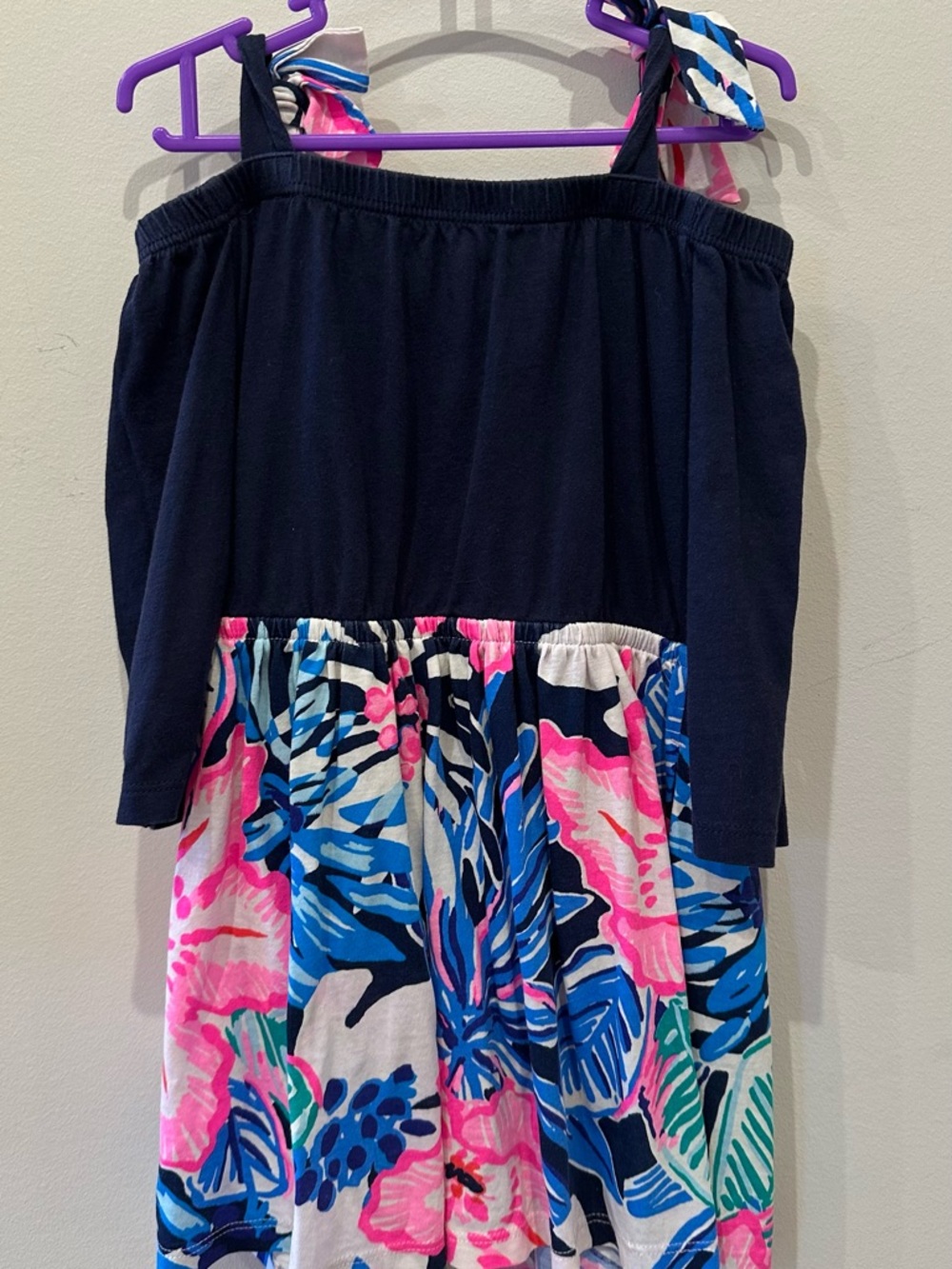 Lilly Pulitzer Navy Top with Bright Pink Blue Green Floral Skirt Kids Dress